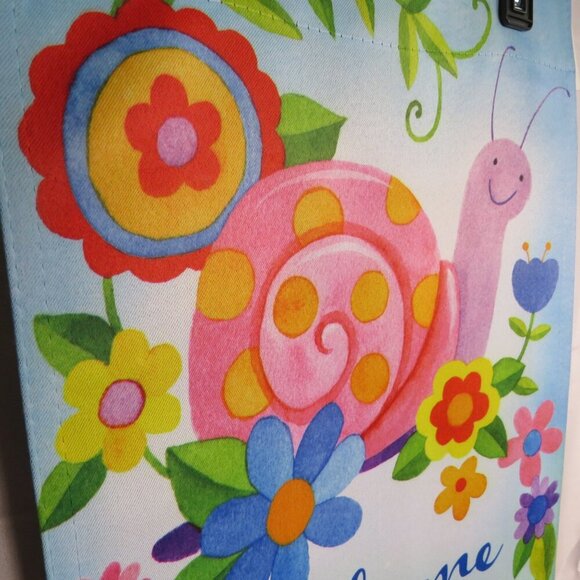 Welcome Friends Floral & Snail Spring SOFT Garden Flag 18x12" Made by Evergreen - Picture 5 of 11